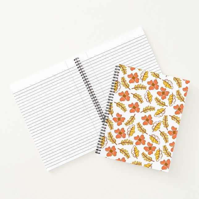 Carnet Feuilles d'automne en chute chaude avec fleurs (Intérieur)