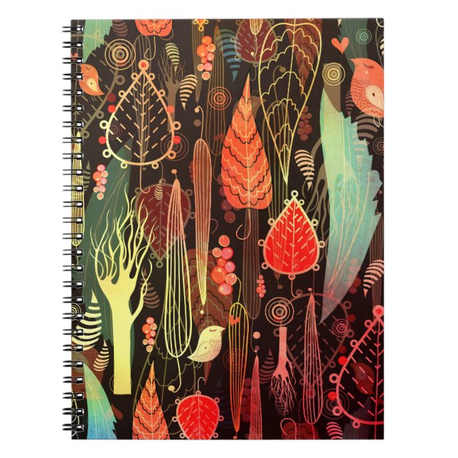 Carnet Feuilles d'automne : motif transparent foncé. (Devant)