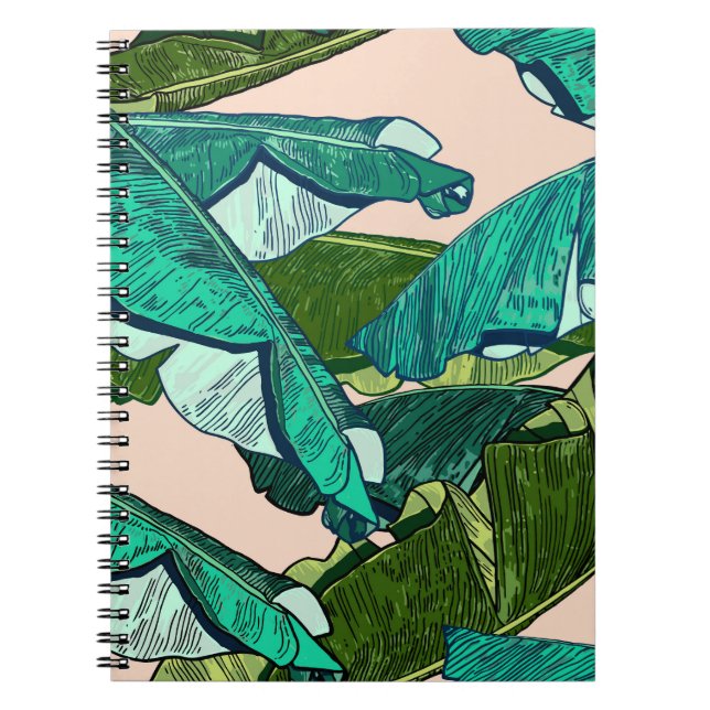 Carnet Feuilles de bananes : Motif Tropical sans joint. (Devant)