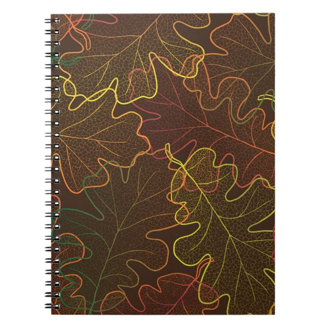 Carnet Feuilles de chêne transparent, Motif d'automne. (Devant)