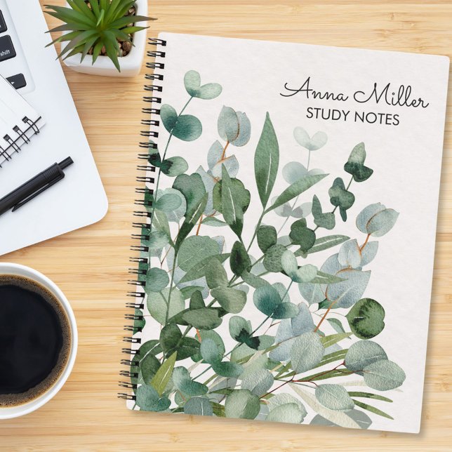 Carnet Feuilles de feuillage vert aquarelle moderne (In situ)