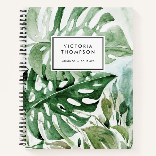 Carnet Feuilles de Monstera à l'aquarelle Verdure Tropica (Devant)