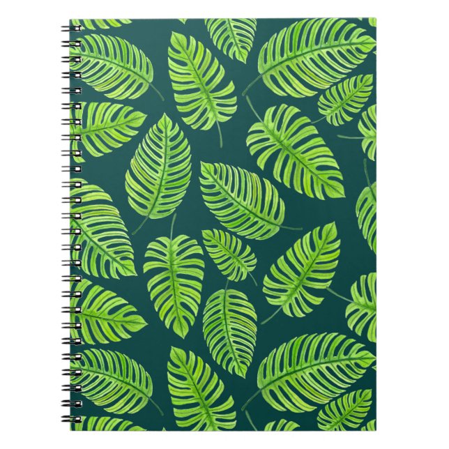 Carnet Feuilles de Monstera, motif d'aquarelle tropicale (Devant)