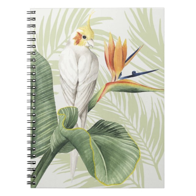 Carnet Feuilles De Palmiers Avec Oiseau Blanc (Devant)