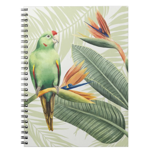 Carnet Feuilles De Palmiers Avec Oiseau Vert (Devant)