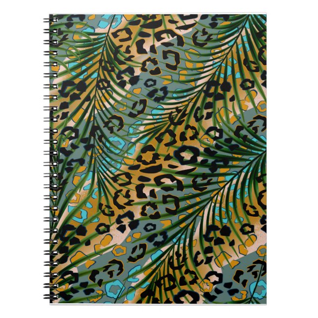 Carnet Feuilles de palmiers sur un arrière - plan léopard (Devant)