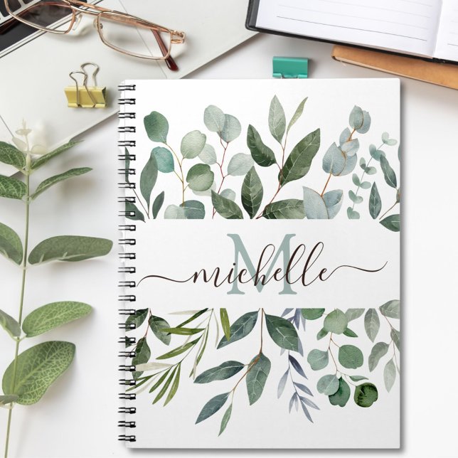 Carnet Feuilles de verdure d'eucalyptus vert sauge à mono (In situ)