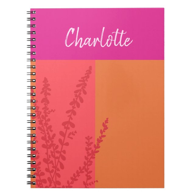 Carnet Feuilles De Verdure Rose Et Orange Chaud Personnal (Devant)