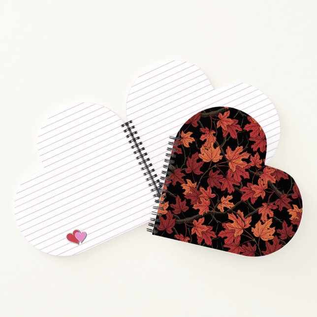 Carnet Feuilles d'érable rouges d'automne sur fond noir (Intérieur)