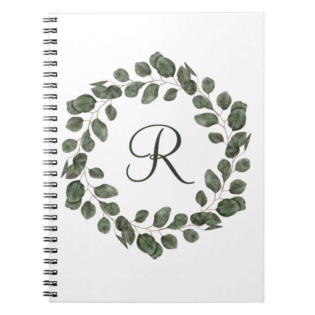Carnet Feuilles d'eucalyptus élégantes et modernes Monogr (Devant)