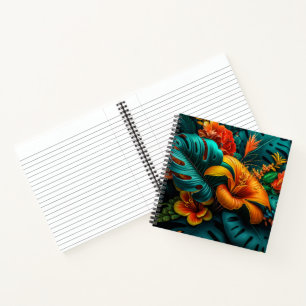 Carnet Feuilles et fleurs tropicales élégantes et colorée