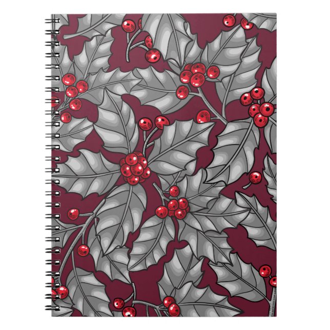 Carnet Feuilles gris sur rouge foncé (Devant)