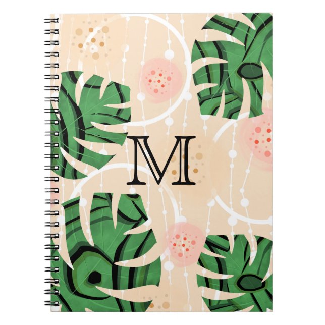 Carnet Feuilles Monstera sur rose. (Devant)
