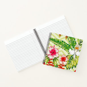 Carnet Feuilles Tropicales Élégantes et Fleurs d'Hibiscus