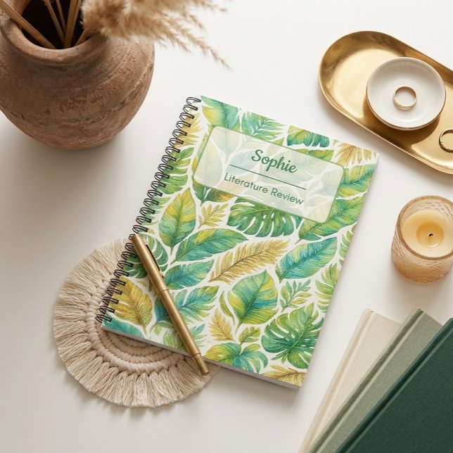 Carnet Feuilles Tropicales Vertes Esthétiques Nom Personn (Créateur téléchargé)