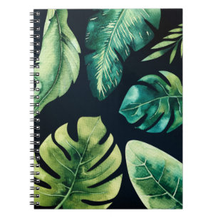 Carnet Feuilles Tropicales Vertes Été Chic Élégant Noir
