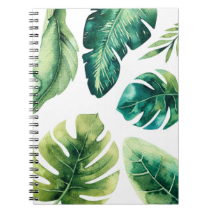 Carnet Feuilles Tropicales Vertes Été Élégant Chic Blanc