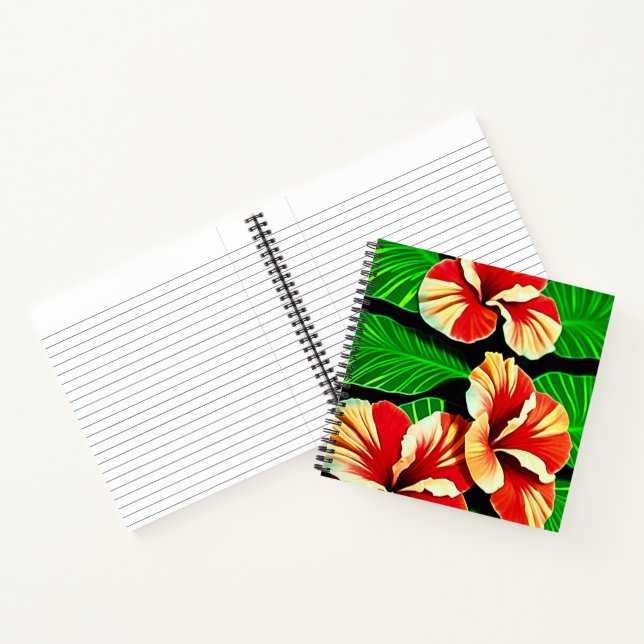 Carnet Feuilles tropicaux colorés et fleurs d'Hibiscus | (Intérieur)