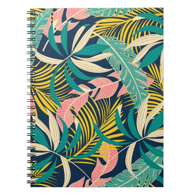 Carnet Feuilles tropicaux colorés : motif d'été. (Devant)