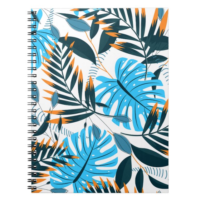 Carnet Feuilles tropicaux Motif blanc brillant (Devant)