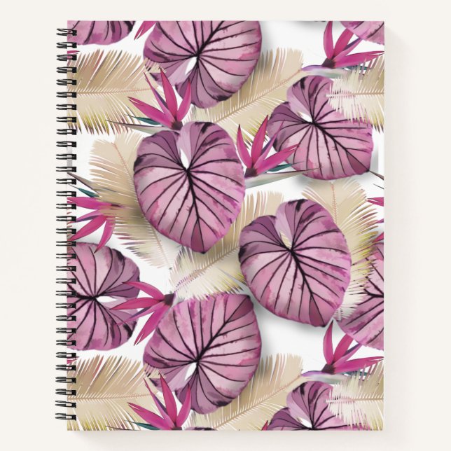 Carnet Feuilles tropicaux rose (Devant)