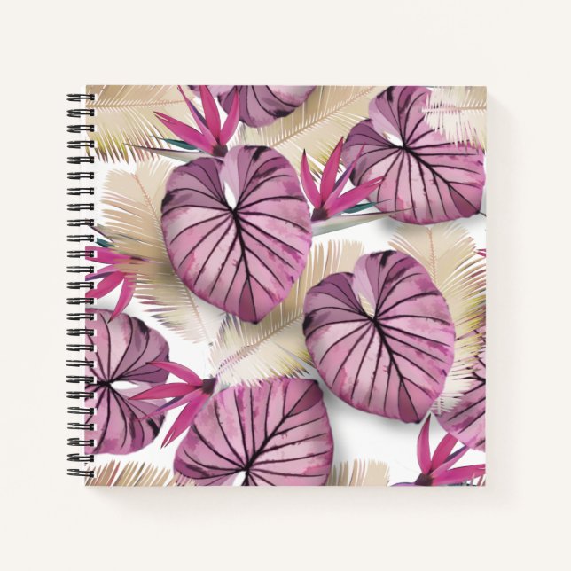 Carnet Feuilles tropicaux rose (Devant)