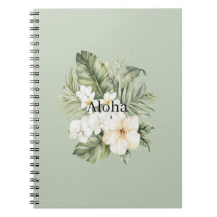 Carnet Feuilles Vertes Tropicales Hibiscus Blancs Orchidé