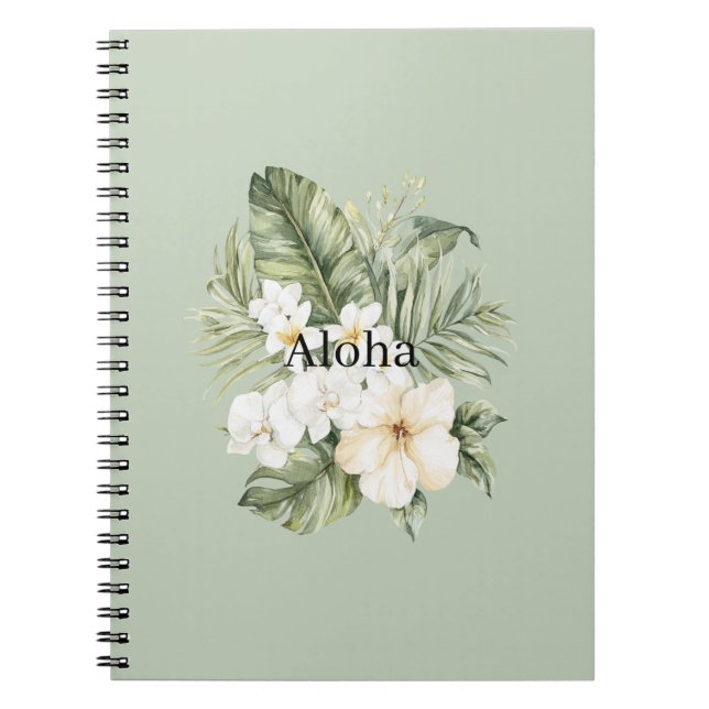 Carnet Feuilles Vertes Tropicales Hibiscus Blancs Orchidé (Devant)