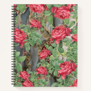 Carnet Feuilles verts Rose victoriens sur Grey