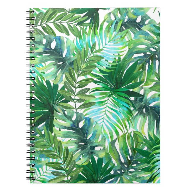 Carnet Feuilles verts tropicaux, Aquarelle transparente. (Devant)