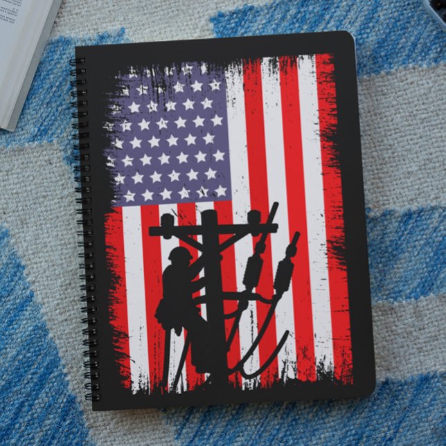 Carnet Fier lineman américain Travailleur utilitaire patr (Proud American Lineman Patriotic Utility Worker Notebook)
