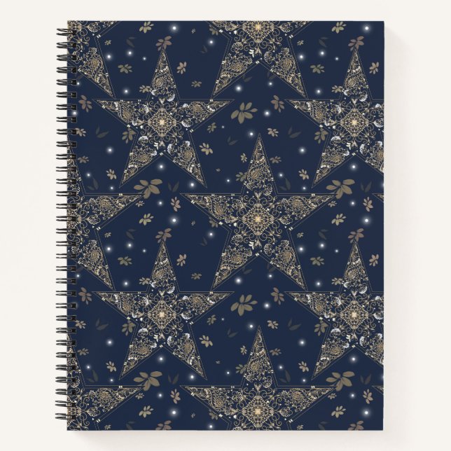 Carnet Filigrane étoilé céleste élégant - Bleu (Devant)