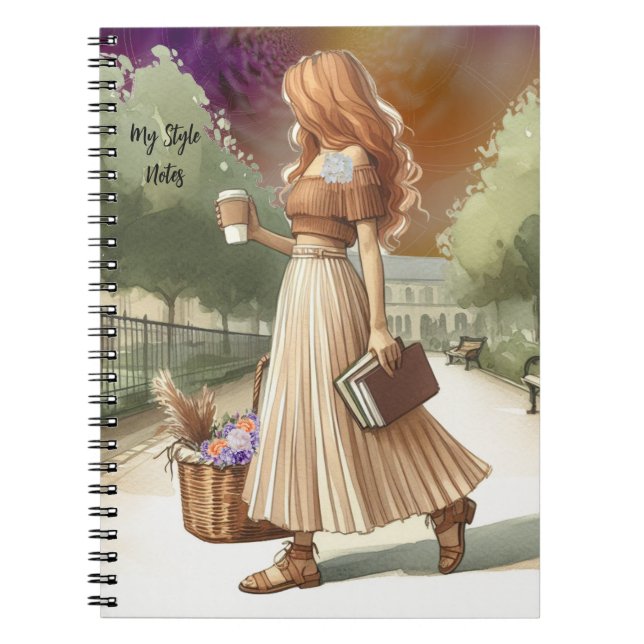 Carnet Fille à la chevelure rousse branchée avec Booksboo (Devant)
