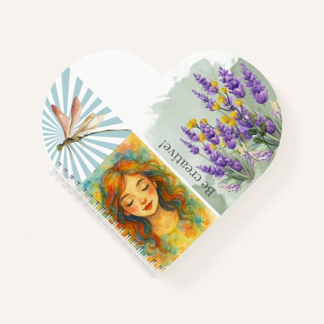 Carnet Fille adorable aquarelle dans le style Collage bot (Devant)