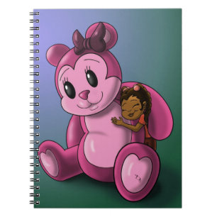 Carnet Fille afro-américaine et ours en peluche rose