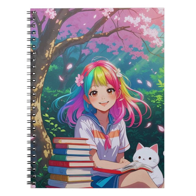 Carnet Fille Anime Kawaii avec un Chaton (Devant)