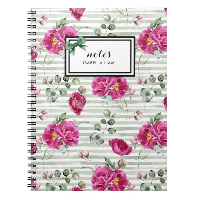 Carnet Fille Aquarelle Verdure Fleurs blanches Motif (Devant)