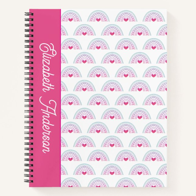 Carnet Fille arc-en-ciel bohème rose coupé (Devant)