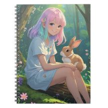 Fille aux cheveux bruns avec son lapin