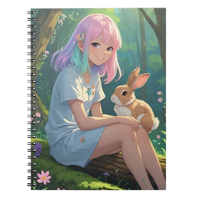 Carnet Fille aux cheveux bruns avec son lapin (Devant)