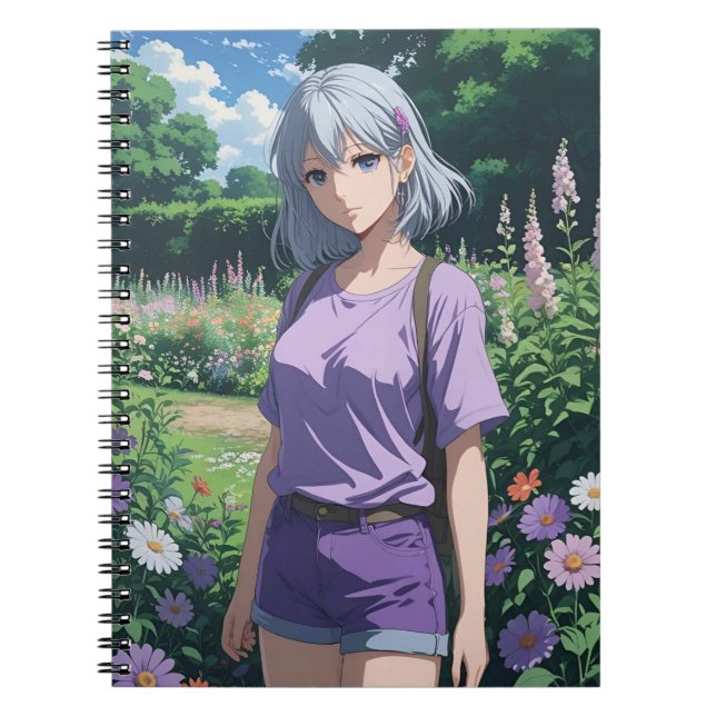 Carnet Fille aux cheveux gris dans le jardin (Devant)