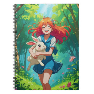 Carnet Fille aux cheveux roux avec son lapin