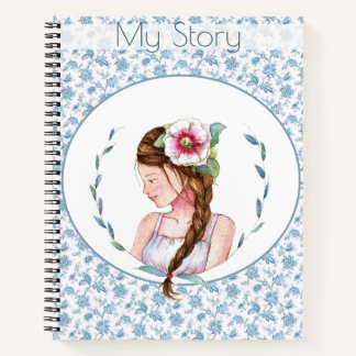 Carnet Fille aux fleurs bleues vintage
