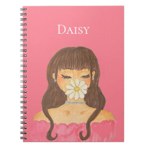 Carnet Fille aux marguerites robe rose