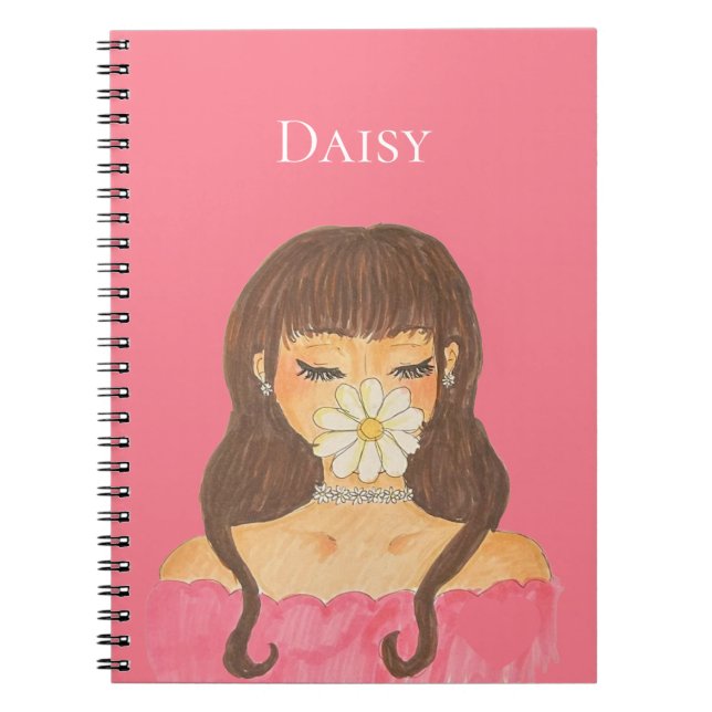 Carnet Fille aux marguerites robe rose (Devant)