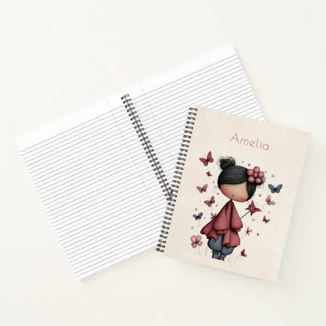 Carnet Fille avec baguette magique et papillons (Intérieur)