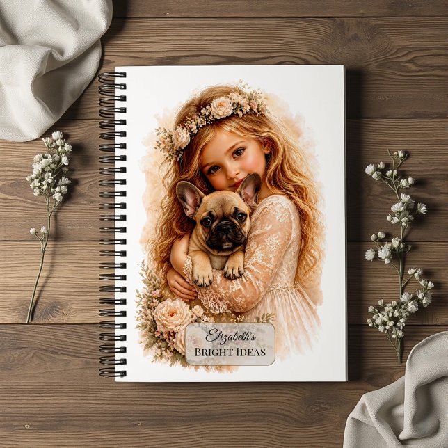 Carnet Fille avec chiot Bouledogue Français (Créateur téléchargé)
