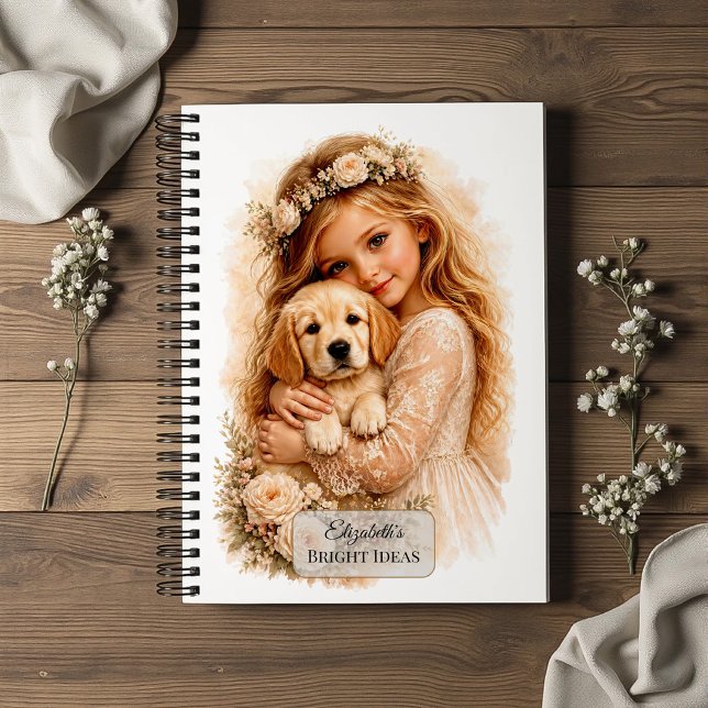 Carnet Fille avec chiot Golden Retriever (Créateur téléchargé)
