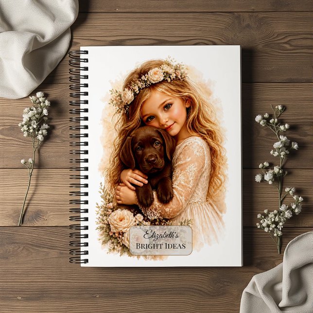 Carnet Fille avec chiot Labrador chocolat (Créateur téléchargé)