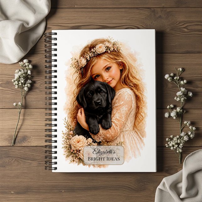 Carnet Fille avec chiot Labrador noir (Créateur téléchargé)